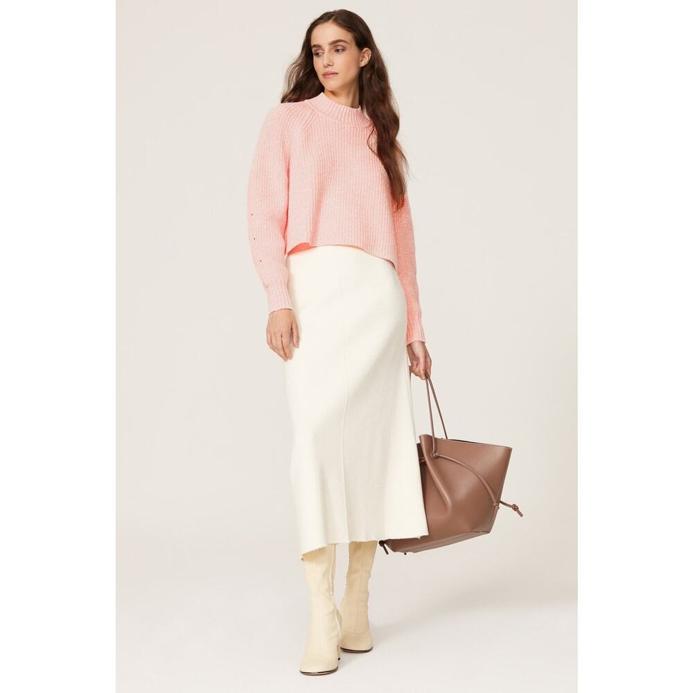 Club Monaco Pink Ribbed Knit Boxy Mock Neck Long Sleeve Pullover Sweater - Picture 1 of 16